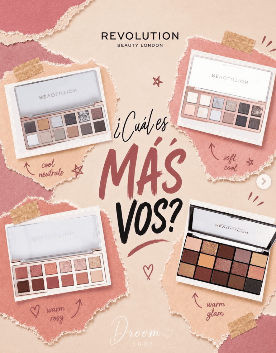 Imagen editorial de Droom Shop: Paletas de maquillaje Revolution